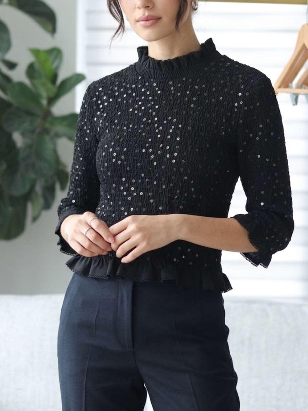 Sandro Black Sequin Top